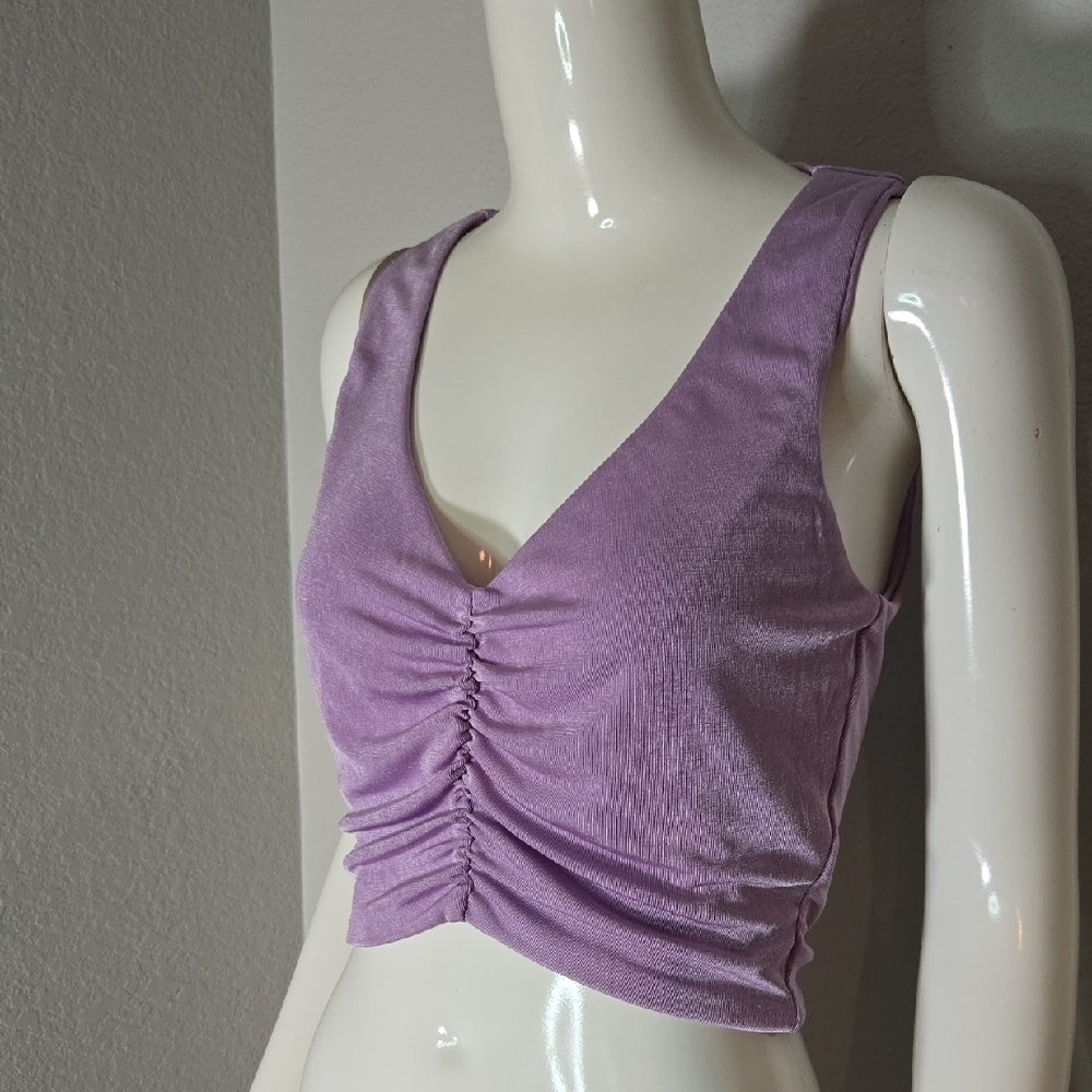 Naked Wardrobe Lilac Ruched V-Neck Crop Top - Picture 4 of 5